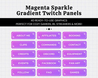40 Sparkle Gradient Twitch Panels • Magenta Aesthetic • Streamer Graphics • Cool Hot Pink Purple • Instant Download • Ready to Use