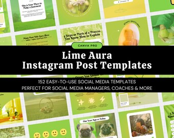 Lime Aura Aesthetic Instagram Post Templates • Canva Pro Social Media Templates • Colorful Green Yellow Design • Social Media Manager Coach