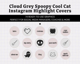 Cloud Cat Instagram Highlight Covers • Instagram Story Icons • Light Grey / Gray Background • Spooky Highlight Section Graphics