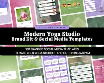 Brand Kit & Social Media Templates • Yoga Studio • Canva Templates • Fun Modern Instagram Templates • Purple, Pink, and Green Aesthetic