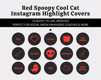 Charcoal Cat Instagram Highlight Covers • Instagram Story Icons • Dark Grey / Gray Background • Spooky Highlight Section Graphics