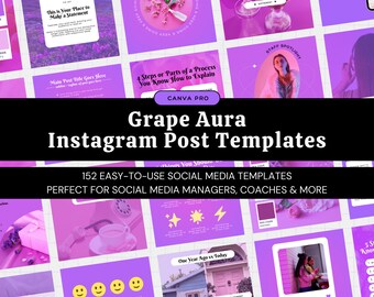 Grape Aura Aesthetic Instagram Post Templates • Canva Pro Social Media Templates • Colorful Pink Purple Design • Social Media Manager Coach