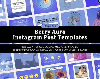 Berry Aura Aesthetic Instagram Post Templates • Canva Pro Social Media Templates • Colorful Blue Design • Social Media Manager Coach