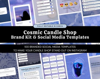 Brand Kit & Social Media Templates • Candle Shop • Canva Templates • Cosmic Celestial Witchy Instagram Templates • Bold Blue Aesthetic