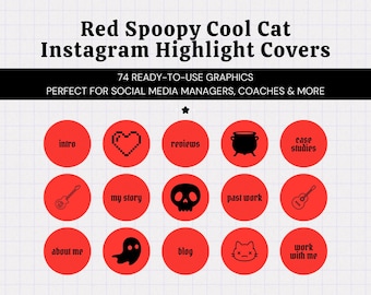 Red Cat Instagram Highlight Covers • Instagram Story Icons • Cool Red Background • Spooky Highlight Section Graphics