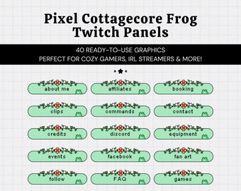40 Cottagecore Twitch Panels • Pixel Green Frog • Streamer Graphics • Cute Aesthetic • Instant Download • Ready to Use