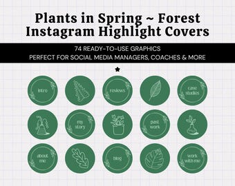 Dark Green Spring Aesthetic Instagram Highlight Covers • Instagram Story Icons • Forest Green Background • Highlight Section Graphics