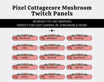 40 Cottagecore Twitch Panels • Pixel Red Mushroom • Streamer Graphics • Cute Aesthetic • Instant Download • Ready to Use