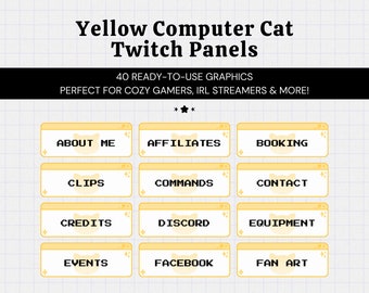 40 Yellow Cat Twitch Panels • Cool Cute Computer Tech Gamer Aesthetic • Streamer Graphics • Instant Download • Ready to Use
