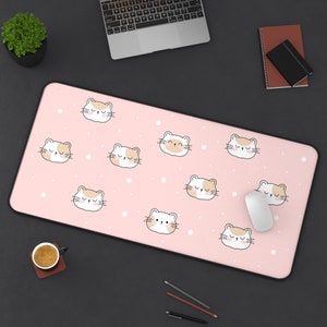 Cute Cat Faces Desk Mat | Gift Desk Mat | 3 Different Sizes Desk Mat