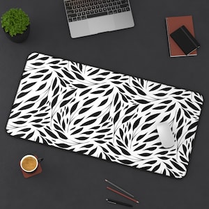 Black And White Leaves Desk Mat | 3 Different Sizes Desk Mat