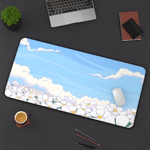White petaled flowers Desk Mat | 3 Different Sizes Desk Mat | Gift Desk Mat