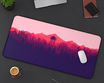 Fire Watch Tower Desk Mat | Forest Landscape Computer Mat