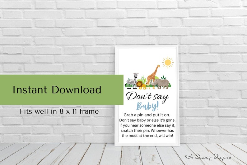 Snatch Border Safari Baby Shower Game, Don't Say Baby Sign (digital Download) - Etsy
