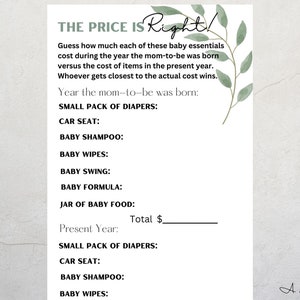 Instant Download Price is Right Game, Gender Neutral Game, Baby Shower Party Game, Baby Shower Game Ideas