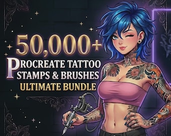 50,000+ Procreate Tattoo Stamps & Brushes Mega Bundle | Flash Designs, Stencils, Linework and Lettering |  Tattoo Procreate Set