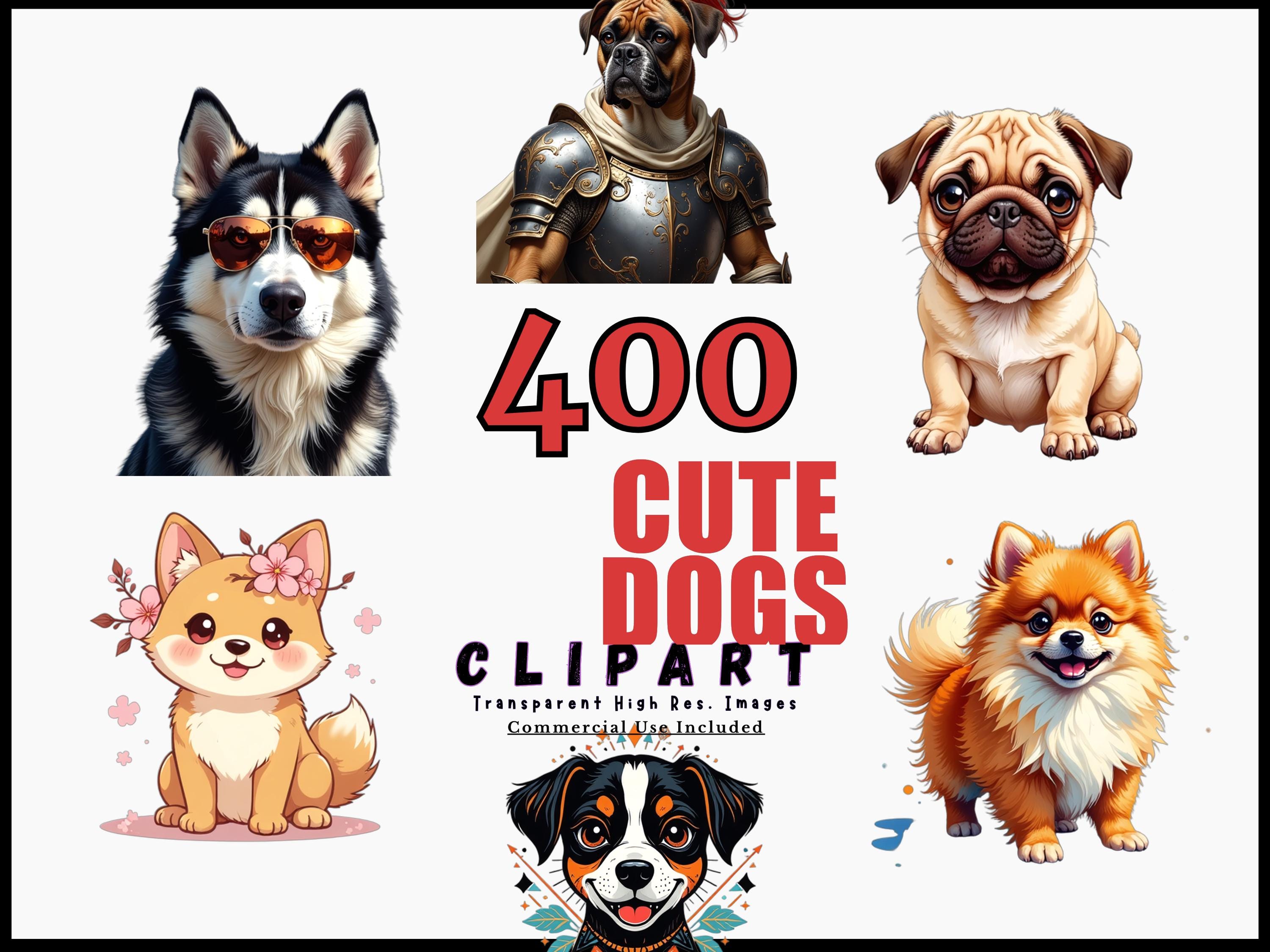 Cute Dogs Clipart Bundle, 400 Adorable Dog PNG, Transparent Background ...