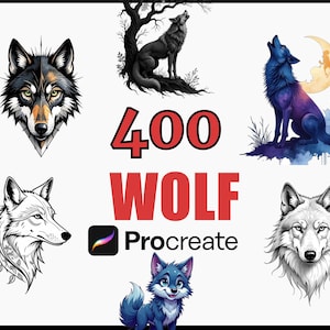 400 Wolf Procreate Stamps Brush Set vol2 Animal Design Tattoo Stencils, Digital Brush Pack, Wild Wolf Art, Creative Tattoo Brushes