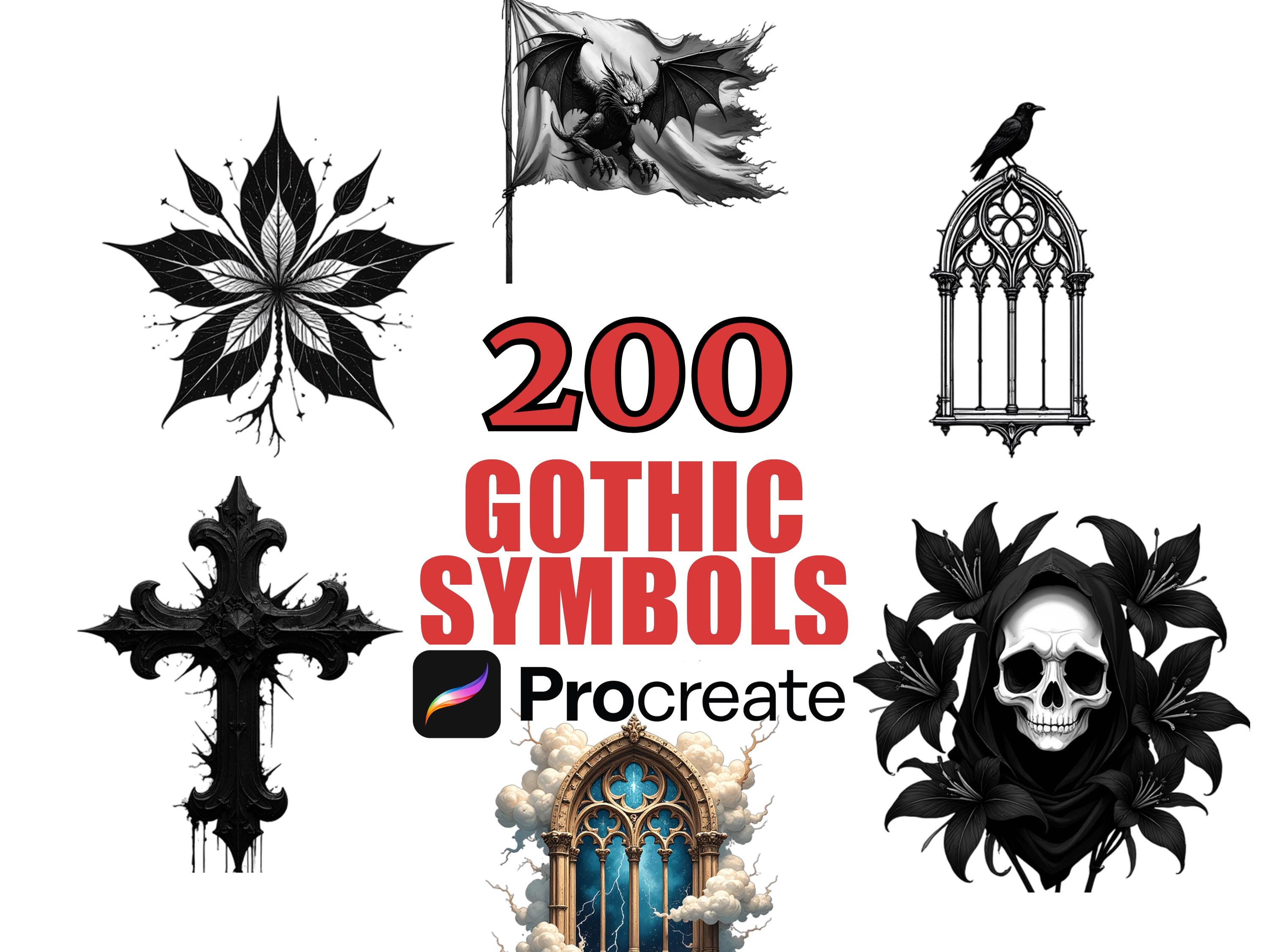 200 Gothic Symbols Procreate Stamps Brush Set, Dark Aesthetic Clipart ...