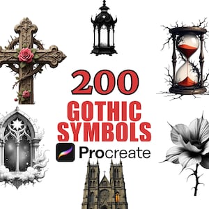 200 Gothic Symbols Procreate Stamps Brush Set, Dark Aesthetic Clipart, Tattoo Design Elements, Gothic Art Brushes, Digital Stencils