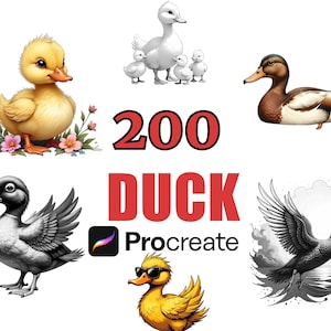 200 Procreate Duck Stamps Brush Set, Quirky Animal Clip Art, Digital Duck Designs, Cute Ducks, Animal Brushes, Stamp Bundle