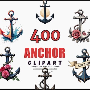 Anchor Clipart Bundle, 400 Nautical Cliparts, Transparent PNGs, Marine Themed Designs, Instant Download for Scrapbooking & Crafts