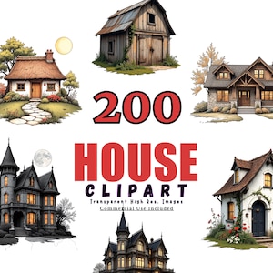 200 HOUSE Clipart Bundle - Cozy Home Designs, House Shapes, Watercolor Homes, Digital Clip Art for Scrapbooking & Crafting