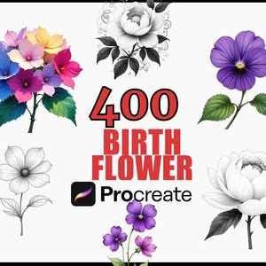400 Procreate Birth Flower Stamps Brush Set, Floral Designs, Monthly Flower Brushes, Digital Stamp Bundle, Botanical Art