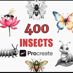 400 Procreate Insect Stamps Brush Set, Butterfly Beetle Dragonfly Designs, Digital Tattoo Brushes, Nature-Inspired Stamp Bundle