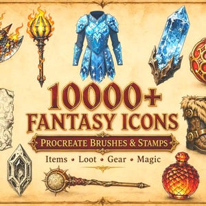 10000+ Fantasy Icons for Procreate, DND Icons Pack, RPG Inventory Items, Loot, Gear, Magic Brushes & Stamps