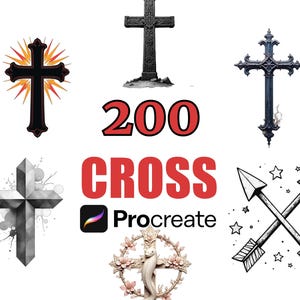 200 CROSS Procreate Tattoo Stamps Brush Set, Religious Symbol Designs, Cross Clip Art, Faith Tattoo Brushes, Digital Download Pack