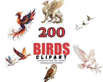 200 BIRDS Clipart Bundle - Watercolor Bird Illustrations, Vintage Bird Designs, Digital Nature Clip Art for Crafts, Scrapbooking & More