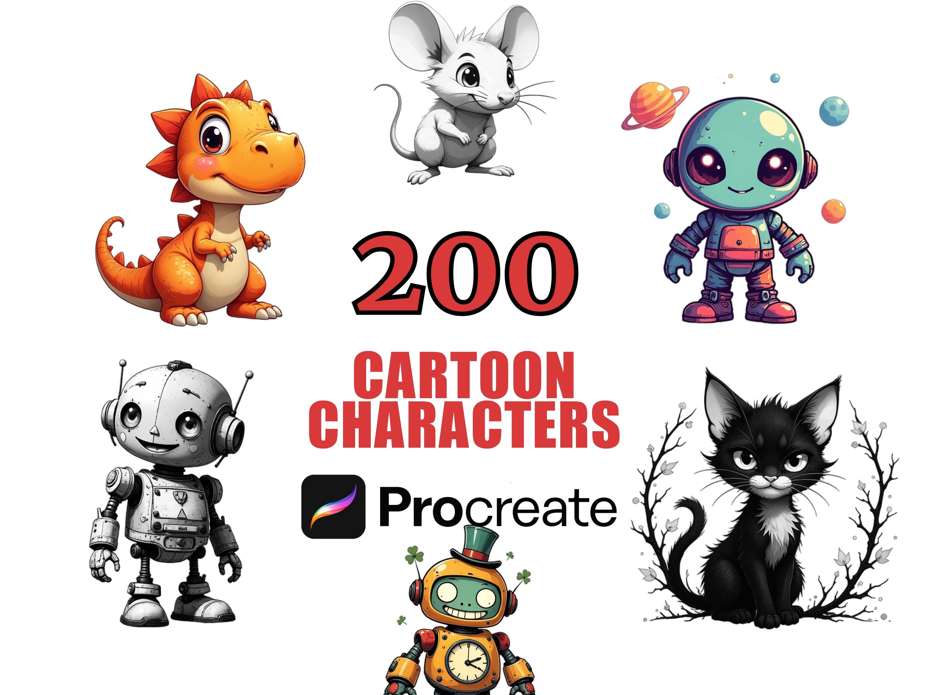 200 Characters Example 200 Cartoon Characters Procreate Stamp Brush Set, Fun Clip Art Designs ...