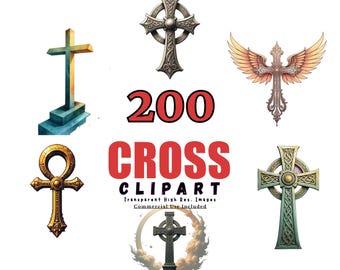 200 Cross Clipart Bundle - Religious Symbol Graphics, Digital Cross Illustrations, Transparent Background Clip Art for Crafting