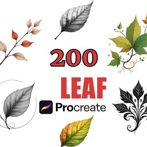 200 Procreate Blatt Stempel Pinsel Set, Botanische Clip Art, Natur Designs, Digitale Schablonen, Blumenpinsel, Blattmuster Elemente