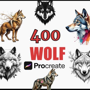 400 WOLF Procreate Tattoo Stamps Brush Set vol2, Animal Design Brushes, Wolf Outline Stencils, Digital Art, Wildlife Illustrations, Nature
