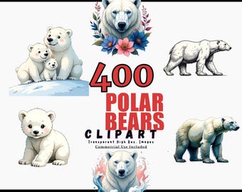 400 IJSBEREN Clipartbundel, transparante PNG-bestanden, schattige dierenafbeeldingen om af te drukken, commercieel gebruik, Instant Download