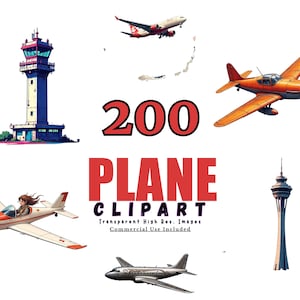 200 PLANE CLIPART Bundle - Airplane Graphics, Aviation Clip Art, Travel Illustrations, Digital Download, Transparent Background