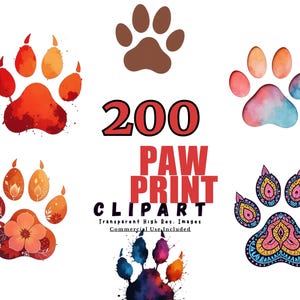 200 PAW PRINT Clipart Bundle | Dog and Cat Paw Prints PNG | Cute Animal Clip Art for Pet Lovers