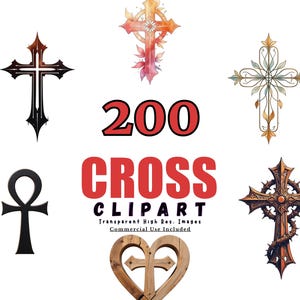 200 CROSS Clipart Bundle, Religious Cross Designs, Transparent Background, Christian Symbols, Digital Download for Crafts