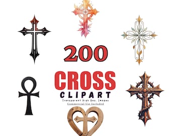 200 CROSS Clipart Bundle, Religious Cross Designs, Transparent Background, Christian Symbols, Digital Download for Crafts
