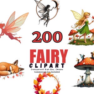 200 Feen Clipart Bundle - Mystische Geschöpfe, Fantasy Kunst, PNG Grafiken, Magische Elemente für das Basteln, Scrapbooking und DIY-Projekte