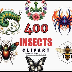 400 INSECTS Clipart Bundle, Transparent PNG Files for DIY Projects, Cute Insect Illustrations, Commercial Use, Instant Download