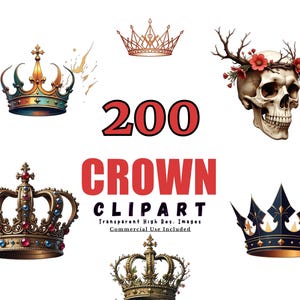 Royal Crown Clipart Bundle - 200 Elegant Crown Designs, Digital Clip Art for Parties, Celebrations, and Events