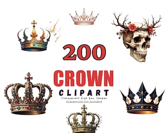 Royal Crown Clipart Bundle - 200 Elegant Crown Designs, Digital Clip Art for Parties, Celebrations, and Events