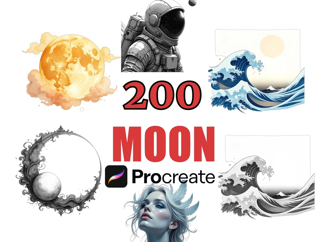 200 MOON Procreate Stamps Brush Set, Celestial Clipart, Moon Phase ...