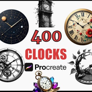 400 Procreate klockstämplar och penslar, vintage klockdesigner, digitala klockillustrationer, klockkonstpenslar, Procreate-verktyg