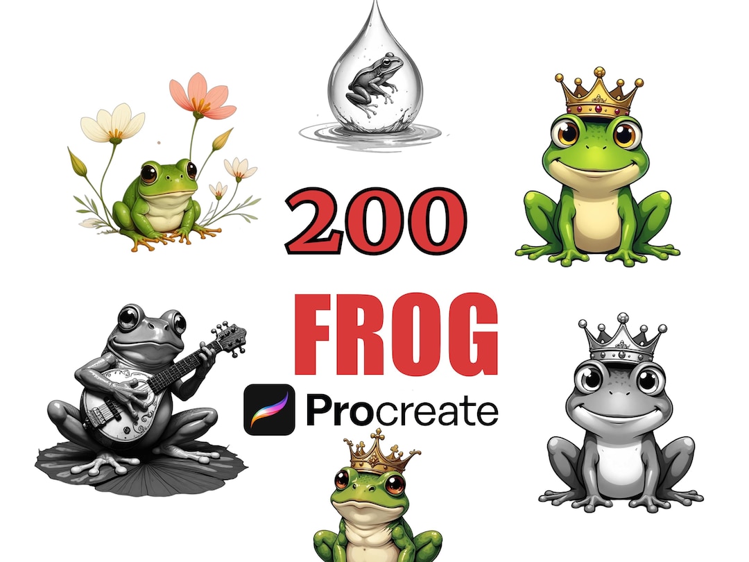 200 FROG Procreate Stamps Brush Set, Cute Frog Clip Art, Animal Design ...