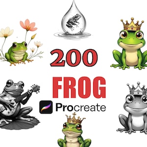 200 FROG Procreate Stamps Brush Set, Cute Frog Clip Art, Animal Design Stencils, Digital Brush Bundle, Fun Frog Illustrations