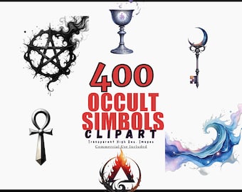 Occult Symbols Clipart, 400 Transparent PNG Bundle, Digital Esoteric Art, Mystical Designs for Witchcraft, Halloween, Instant Download